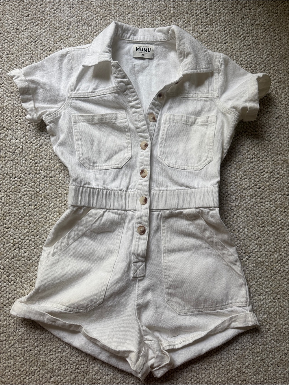 Mumu White Short-Sleeve Denim Romper Size XS Like New